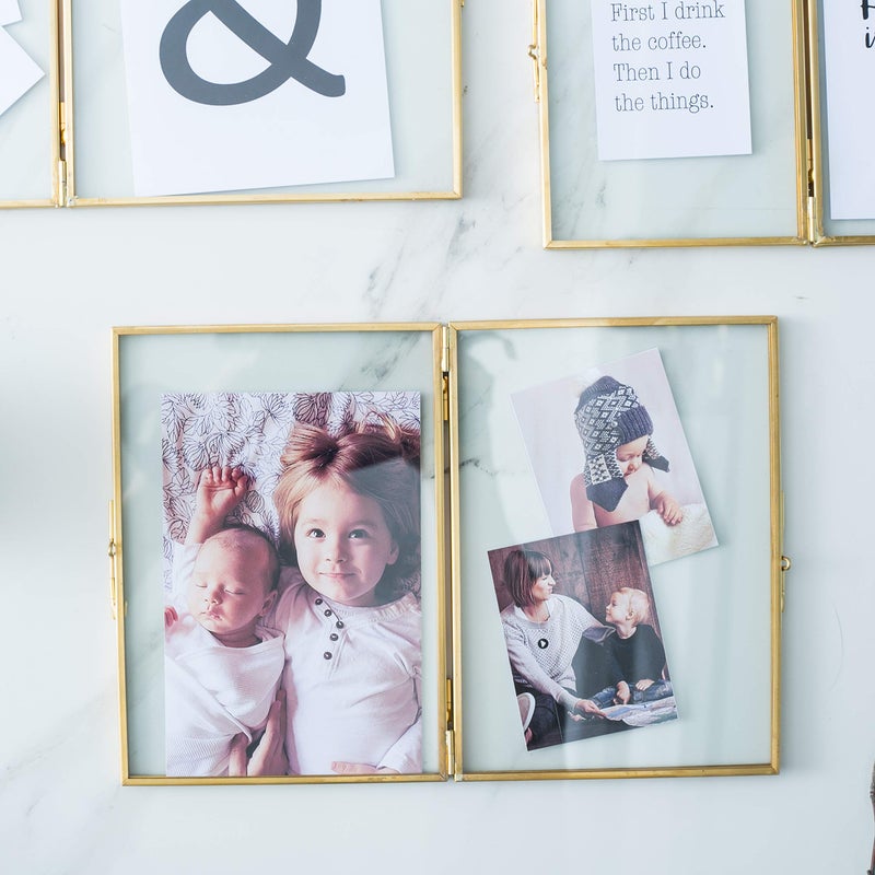 Levilan Double Picture Frames Gold Double Pictures Frame with Pressed Glass Photo Frame, Brass (5 x 7â€) - Image 5